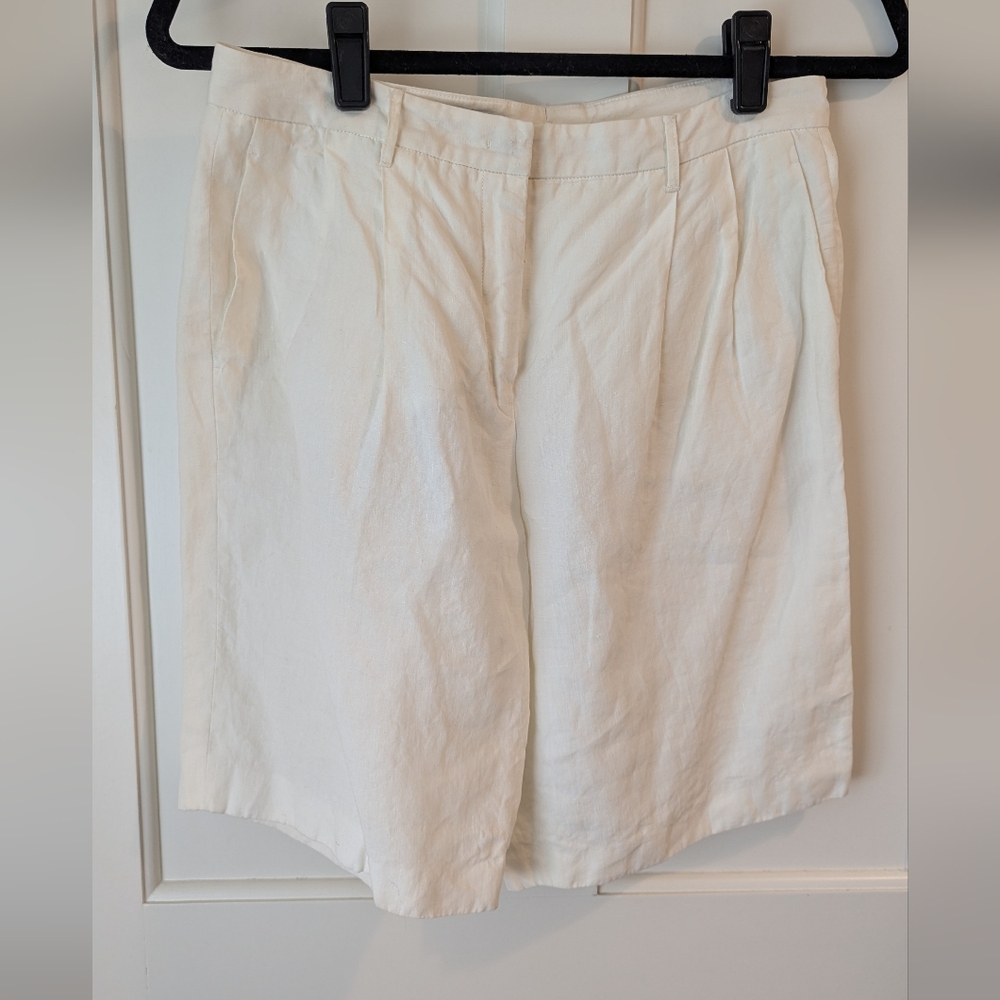 White Jil Sander Pleated Linen Shorts Size 34